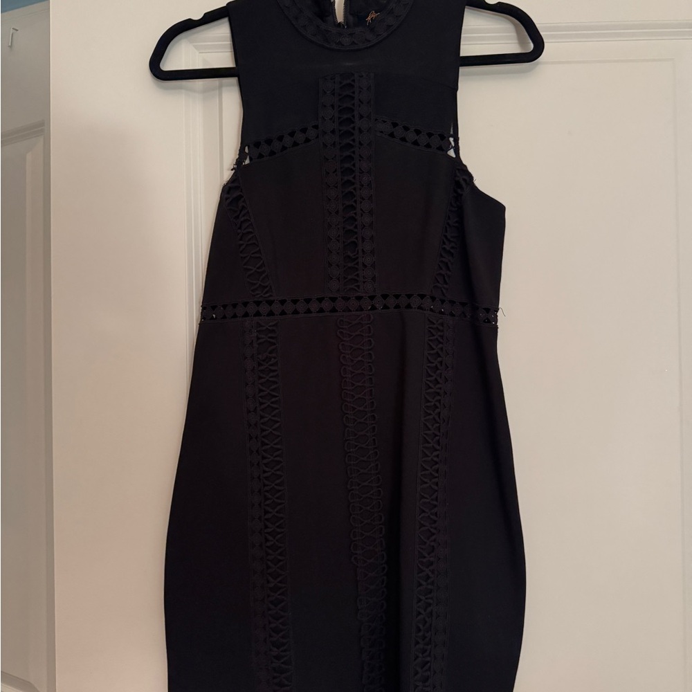 Free People Black Sleeveless Lace-Insert Mini Dress